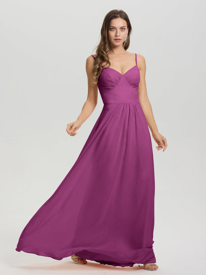 A-Line Spaghetti Straps V-Neck Floor Length Chiffon Bridesmaid Dress