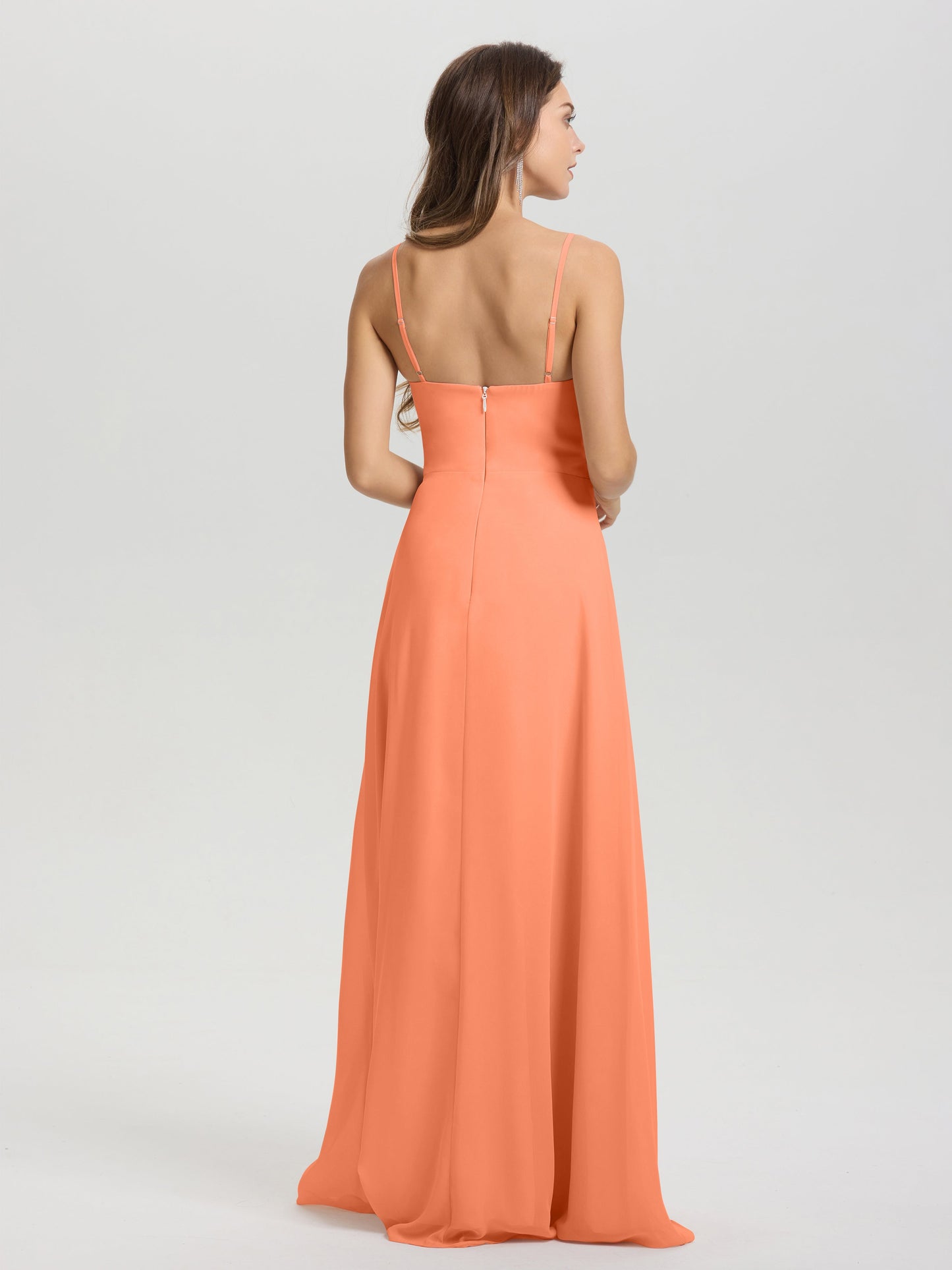 A-Line Spaghetti Straps V-Neck Floor Length Chiffon Bridesmaid Dress