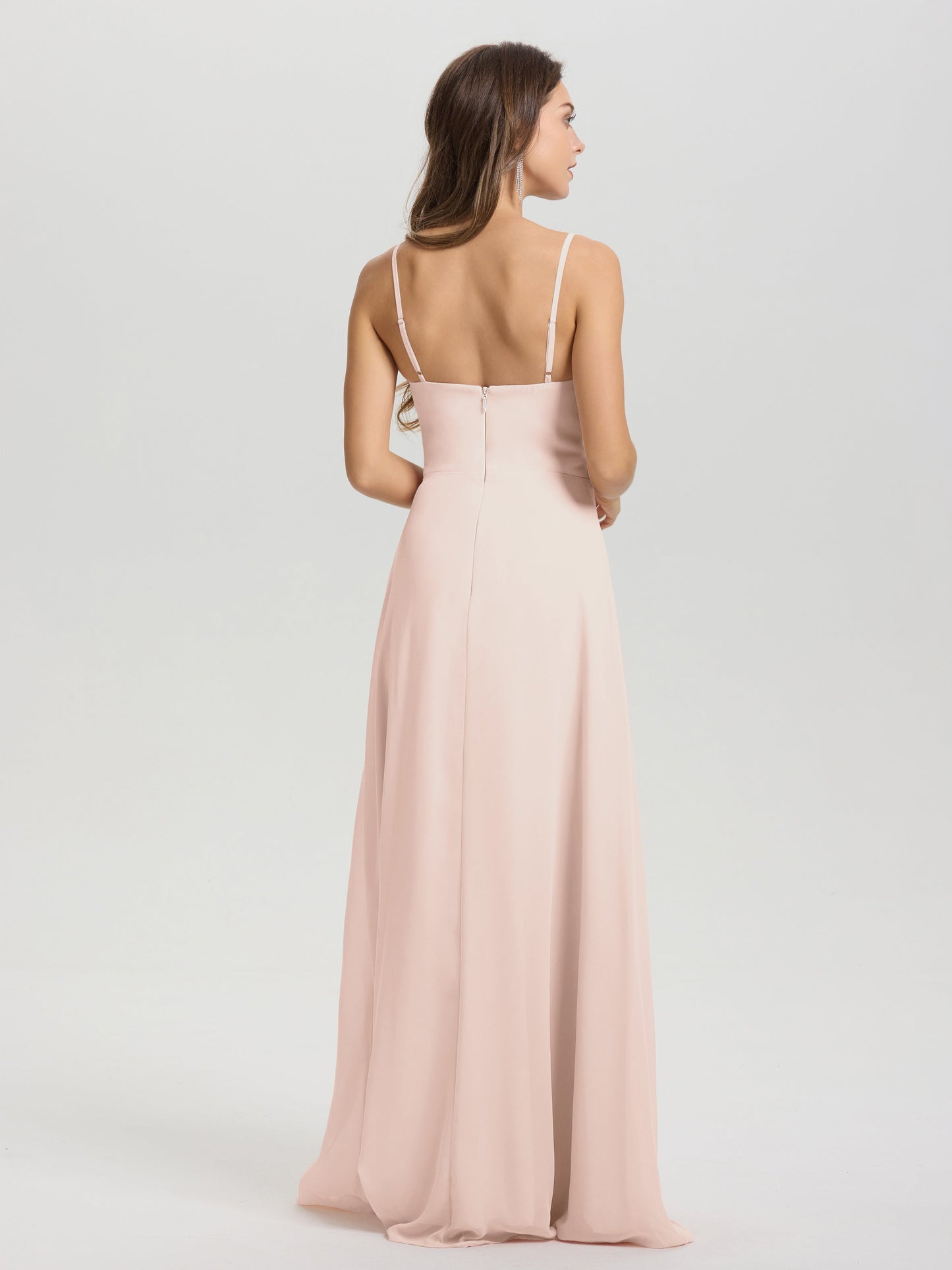 A-Line Spaghetti Straps V-Neck Floor Length Chiffon Bridesmaid Dress