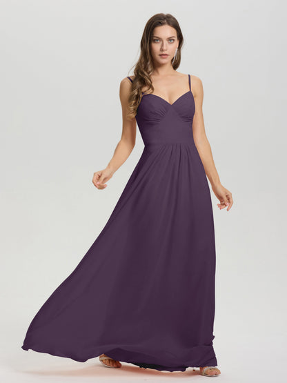 A-Line Spaghetti Straps V-Neck Floor Length Chiffon Bridesmaid Dress