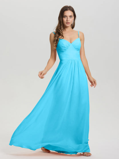 A-Line Spaghetti Straps V-Neck Floor Length Chiffon Bridesmaid Dress