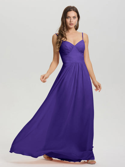 A-Line Spaghetti Straps V-Neck Floor Length Chiffon Bridesmaid Dress