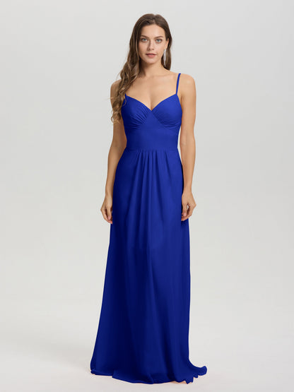 A-Line Spaghetti Straps V-Neck Floor Length Chiffon Bridesmaid Dress