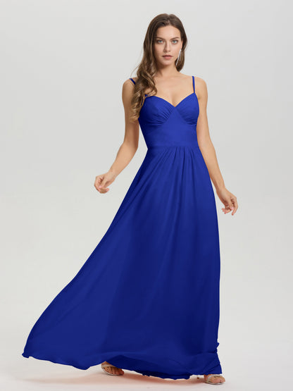 A-Line Spaghetti Straps V-Neck Floor Length Chiffon Bridesmaid Dress