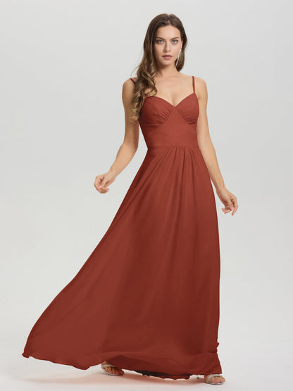 A-Line Spaghetti Straps V-Neck Floor Length Chiffon Bridesmaid Dress
