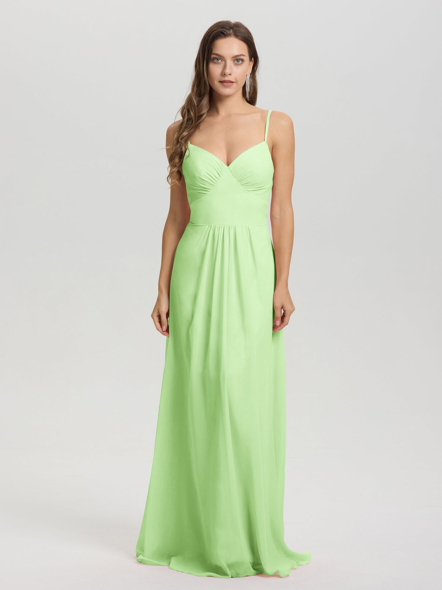 A-Line Spaghetti Straps V-Neck Floor Length Chiffon Bridesmaid Dress