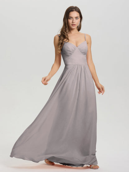 A-Line Spaghetti Straps V-Neck Floor Length Chiffon Bridesmaid Dress