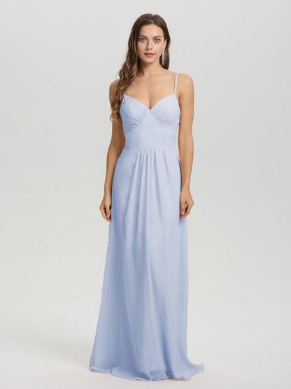 A-Line Spaghetti Straps V-Neck Floor Length Chiffon Bridesmaid Dress