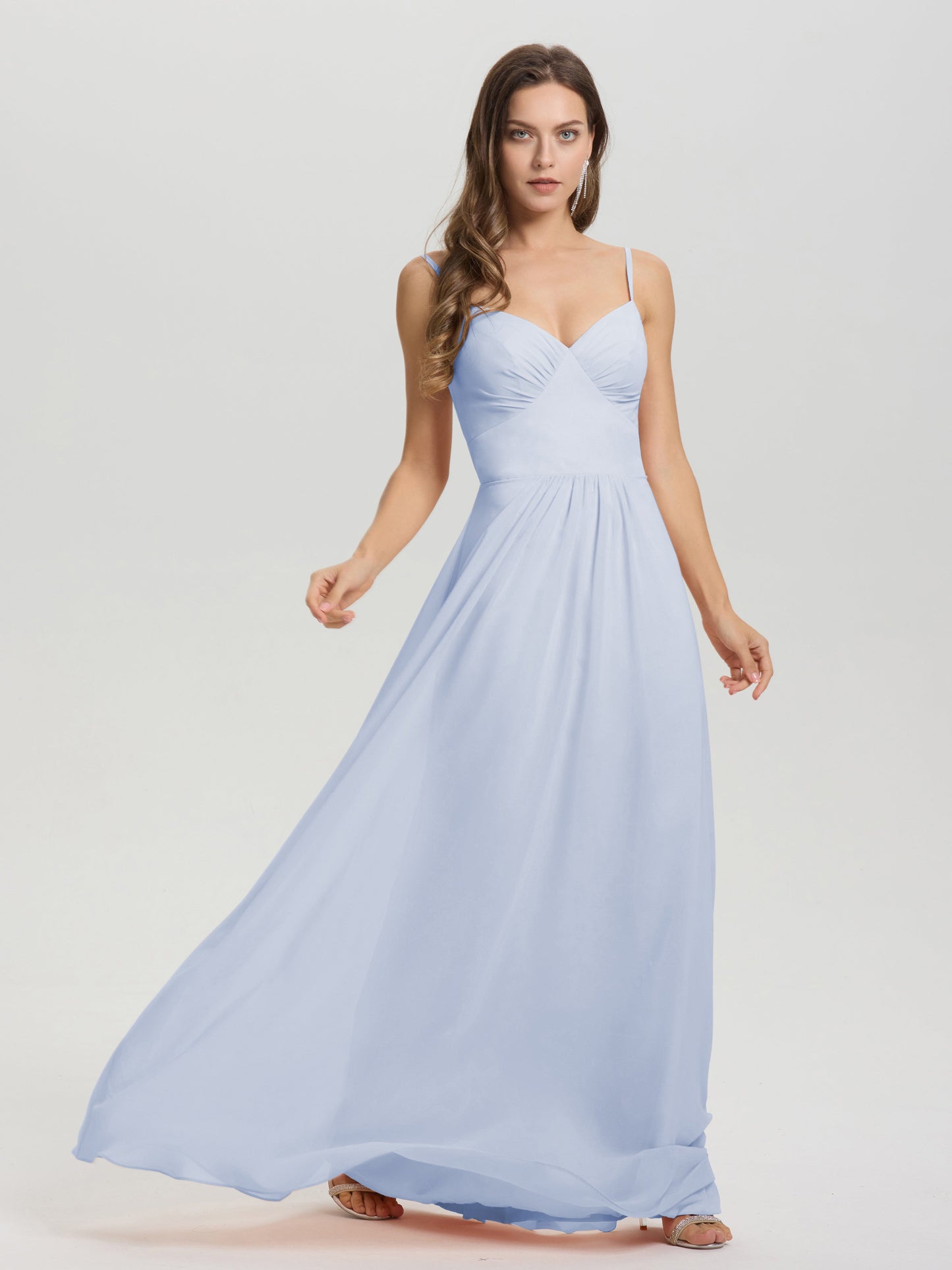 A-Line Spaghetti Straps V-Neck Floor Length Chiffon Bridesmaid Dress