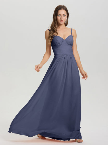 A-Line Spaghetti Straps V-Neck Floor Length Chiffon Bridesmaid Dress