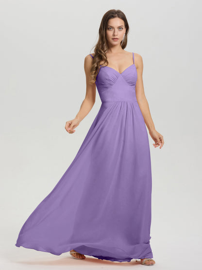 A-Line Spaghetti Straps V-Neck Floor Length Chiffon Bridesmaid Dress