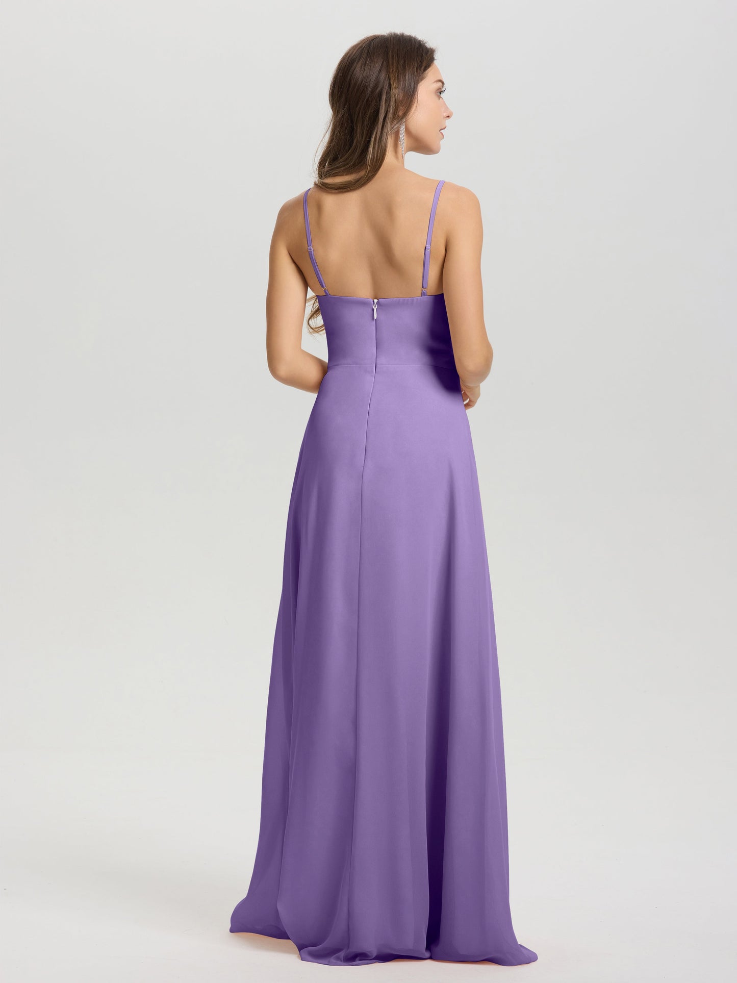 A-Line Spaghetti Straps V-Neck Floor Length Chiffon Bridesmaid Dress