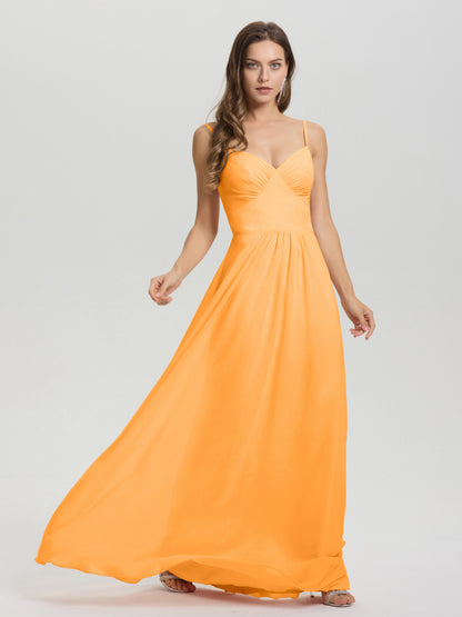 A-Line Spaghetti Straps V-Neck Floor Length Chiffon Bridesmaid Dress