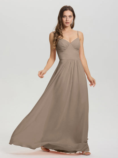 A-Line Spaghetti Straps V-Neck Floor Length Chiffon Bridesmaid Dress
