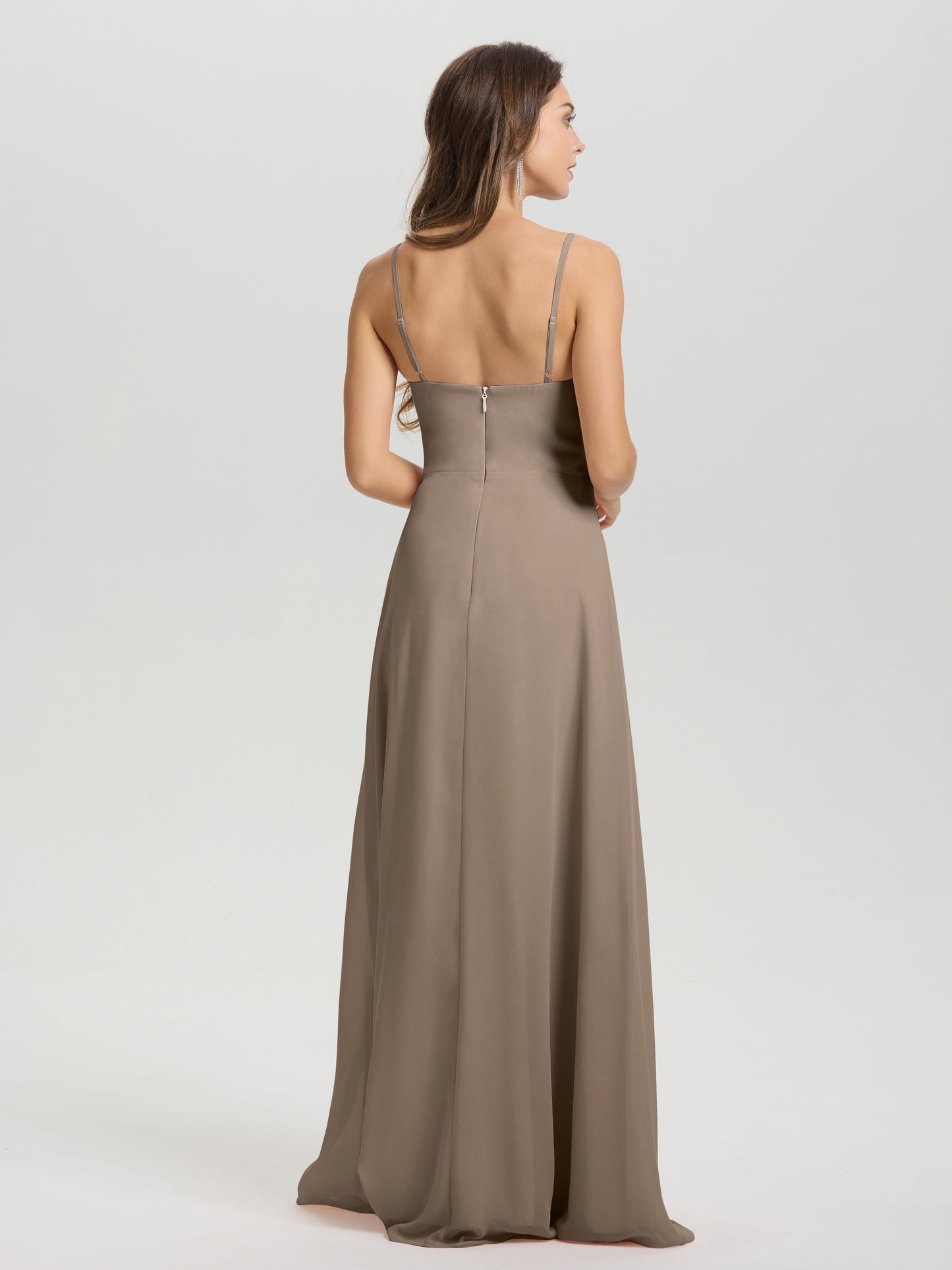 A-Line Spaghetti Straps V-Neck Floor Length Chiffon Bridesmaid Dress