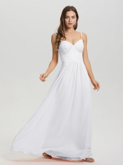 A-Line Spaghetti Straps V-Neck Floor Length Chiffon Bridesmaid Dress