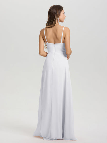 A-Line Spaghetti Straps V-Neck Floor Length Chiffon Bridesmaid Dress