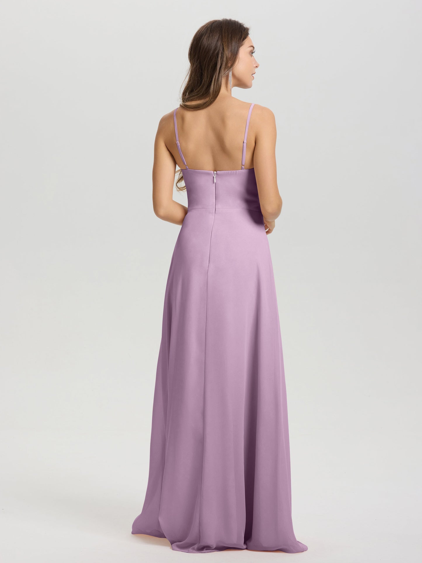 A-Line Spaghetti Straps V-Neck Floor Length Chiffon Bridesmaid Dress