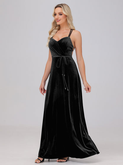 A-Line Spaghetti Straps Velvet Bridesmaid Dresses