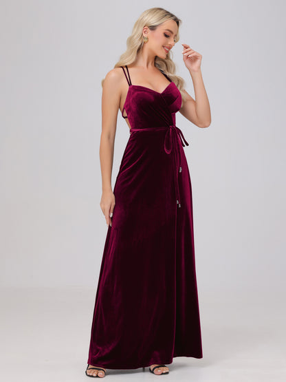 A-Line Spaghetti Straps Velvet Bridesmaid Dresses