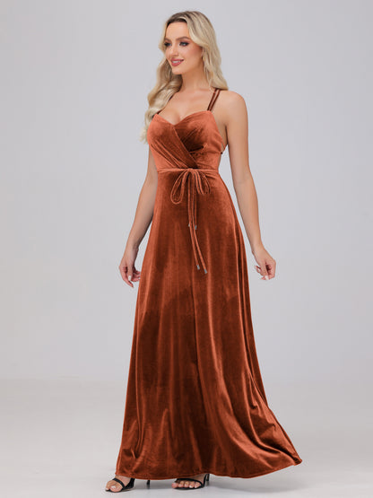 A-Line Spaghetti Straps Velvet Bridesmaid Dresses