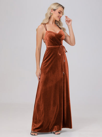 A-Line Spaghetti Straps Velvet Bridesmaid Dresses