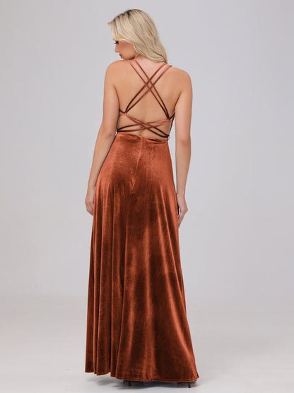 A-Line Spaghetti Straps Velvet Bridesmaid Dresses