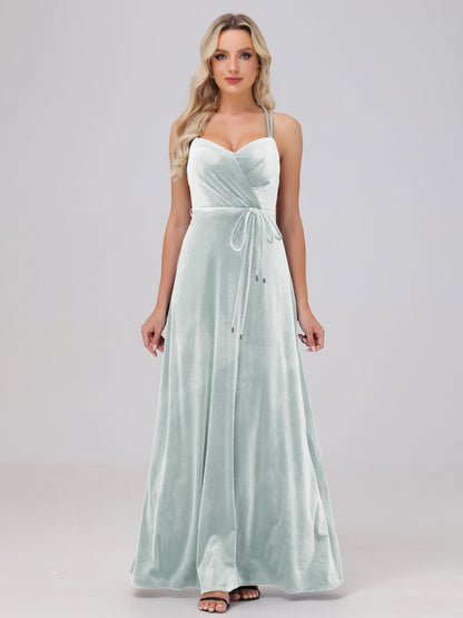 A-Line Spaghetti Straps Velvet Bridesmaid Dresses