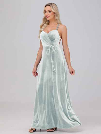A-Line Spaghetti Straps Velvet Bridesmaid Dresses