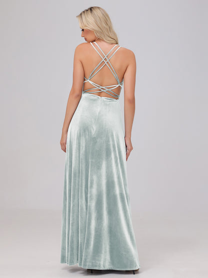 A-Line Spaghetti Straps Velvet Bridesmaid Dresses