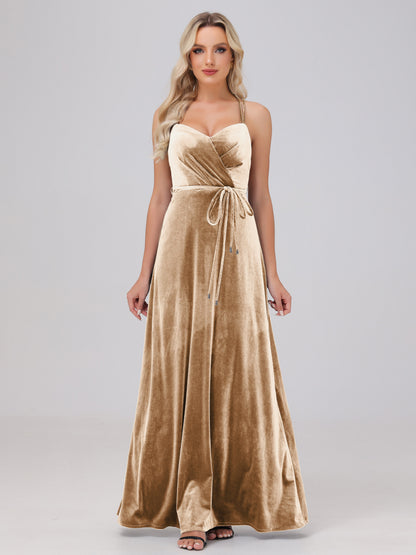 A-Line Spaghetti Straps Velvet Bridesmaid Dresses