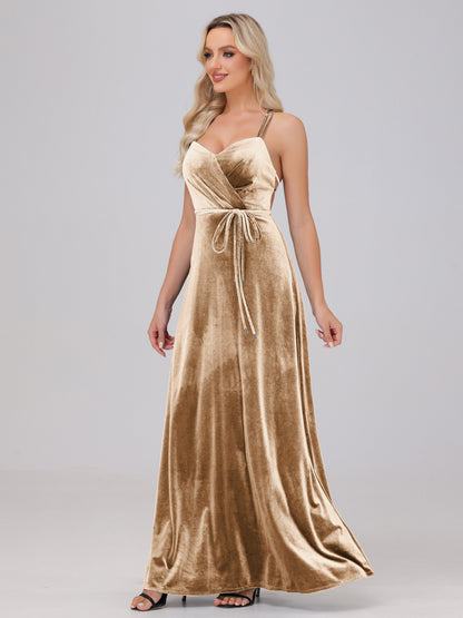 A-Line Spaghetti Straps Velvet Bridesmaid Dresses