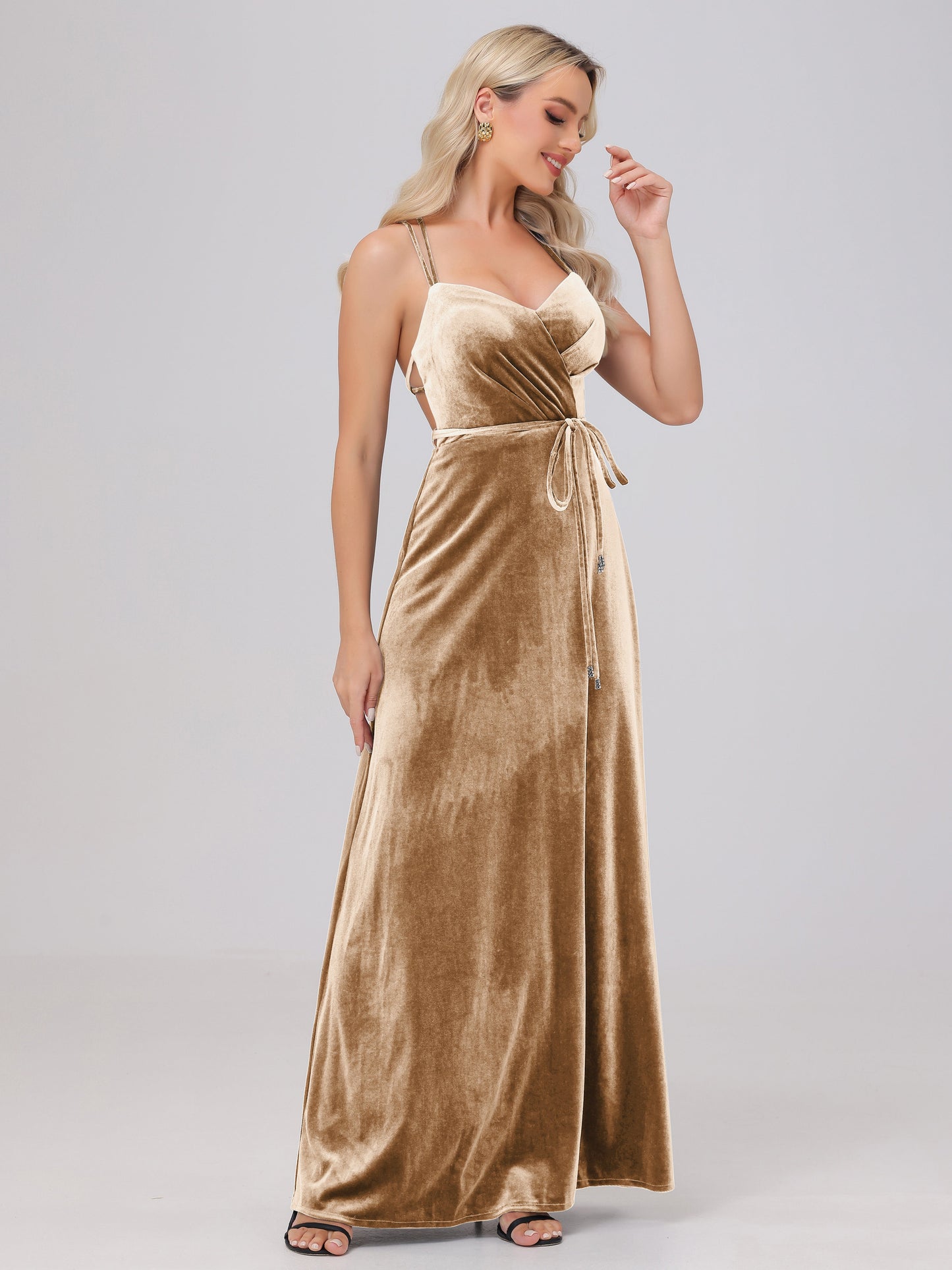 A-Line Spaghetti Straps Velvet Bridesmaid Dresses