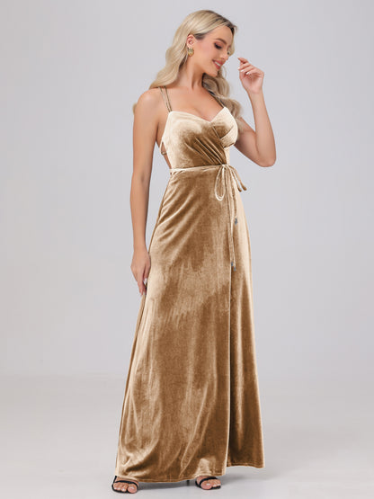 A-Line Spaghetti Straps Velvet Bridesmaid Dresses