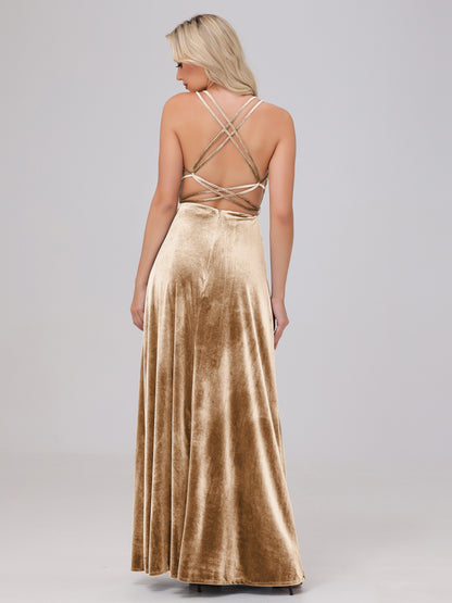 A-Line Spaghetti Straps Velvet Bridesmaid Dresses