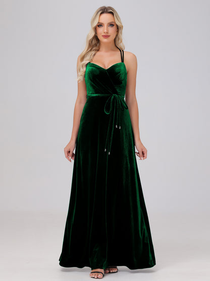A-Line Spaghetti Straps Velvet Bridesmaid Dresses