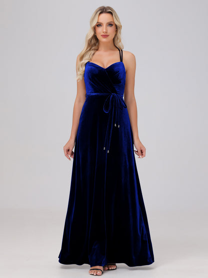 A-Line Spaghetti Straps Velvet Bridesmaid Dresses