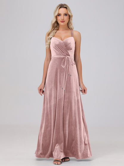 A-Line Spaghetti Straps Velvet Bridesmaid Dresses