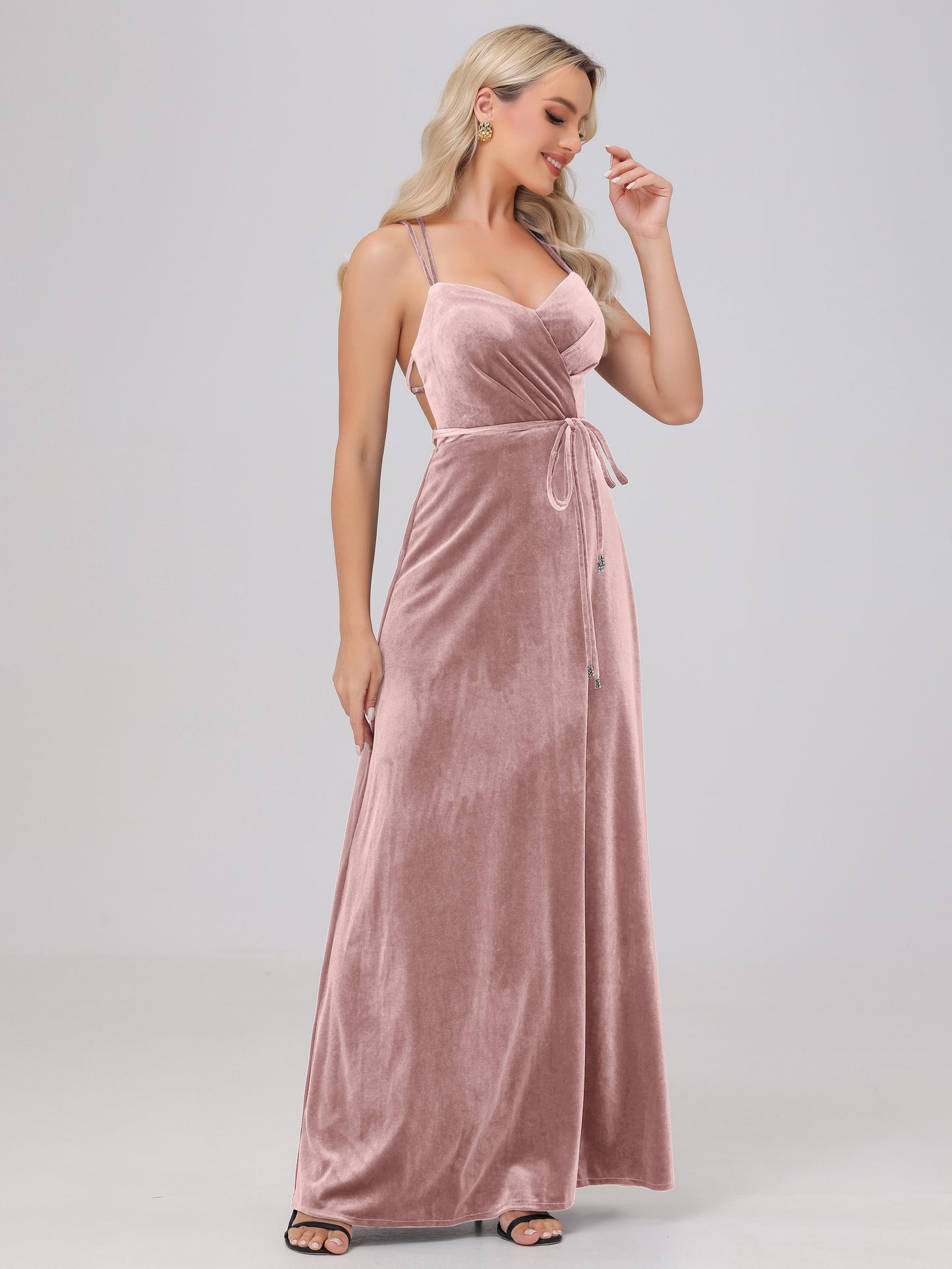 A-Line Spaghetti Straps Velvet Bridesmaid Dresses