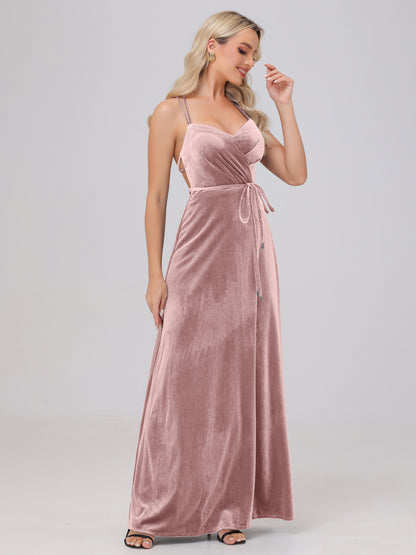 A-Line Spaghetti Straps Velvet Bridesmaid Dresses