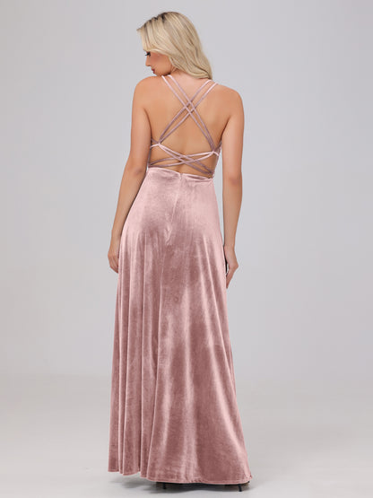 A-Line Spaghetti Straps Velvet Bridesmaid Dresses