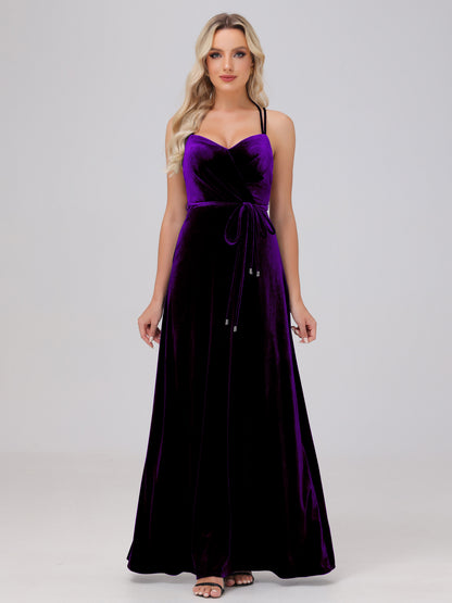 A-Line Spaghetti Straps Velvet Bridesmaid Dresses