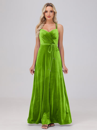 A-Line Spaghetti Straps Velvet Bridesmaid Dresses