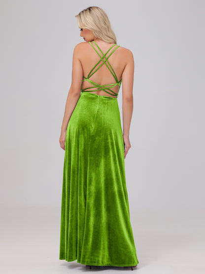 A-Line Spaghetti Straps Velvet Bridesmaid Dresses