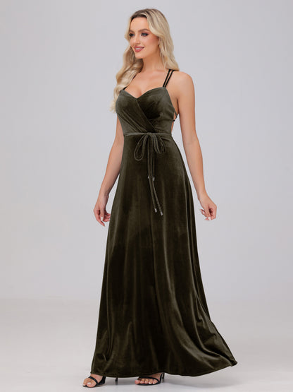 A-Line Spaghetti Straps Velvet Bridesmaid Dresses