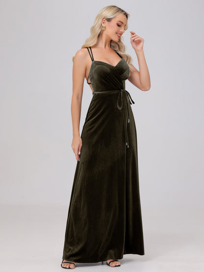 A-Line Spaghetti Straps Velvet Bridesmaid Dresses