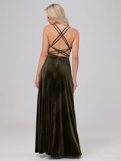 A-Line Spaghetti Straps Velvet Bridesmaid Dresses