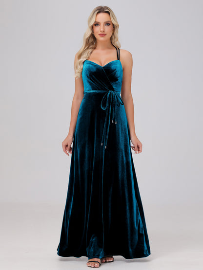 A-Line Spaghetti Straps Velvet Bridesmaid Dresses