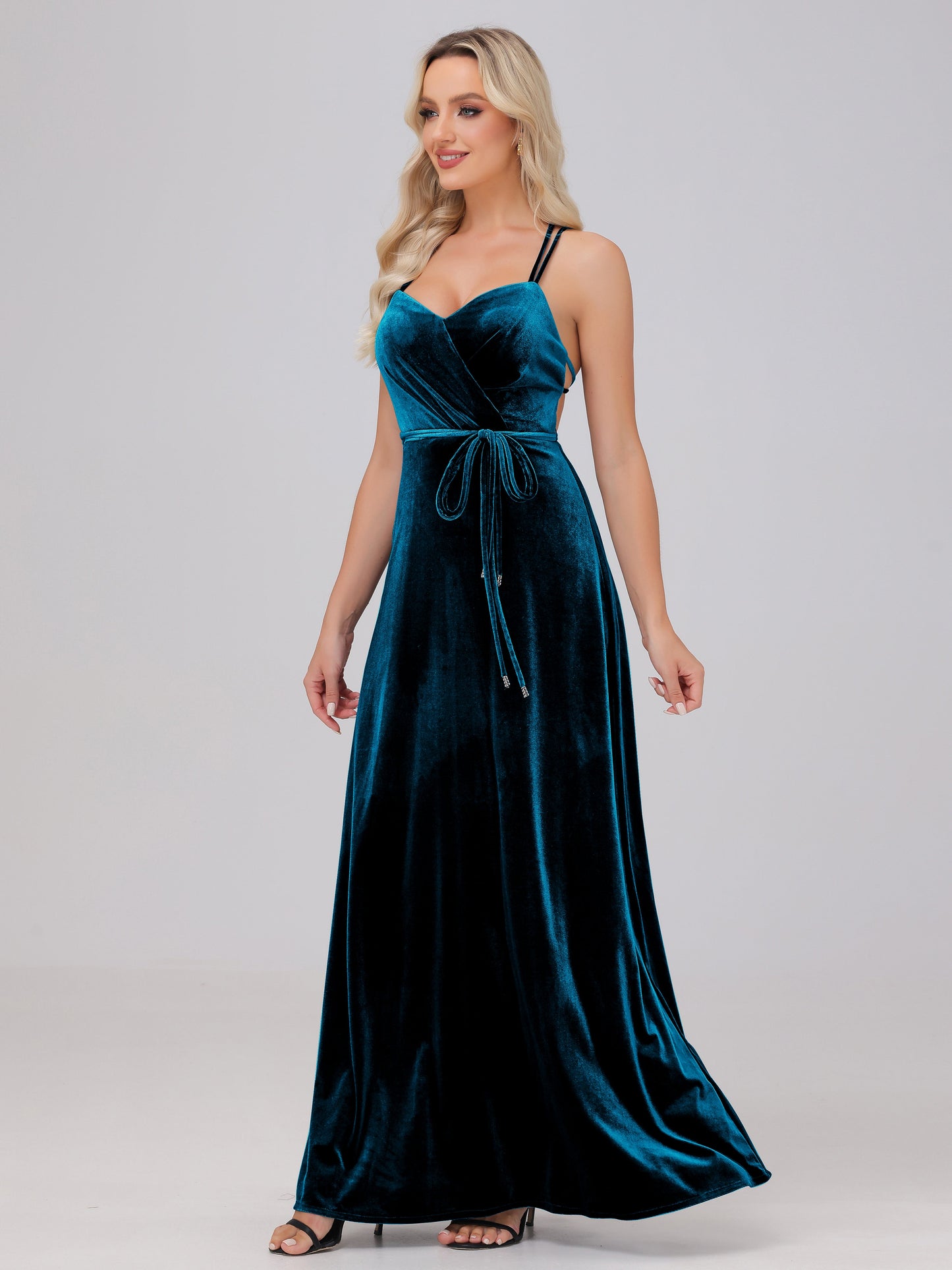 A-Line Spaghetti Straps Velvet Bridesmaid Dresses