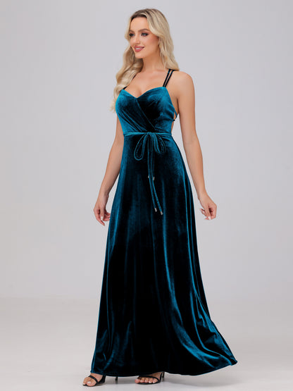 A-Line Spaghetti Straps Velvet Bridesmaid Dresses